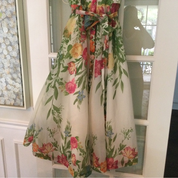 Floral Puff-Sleeve Shirt Midi Dress - White with Multi-Color Floral Print - Picture 2 of 7